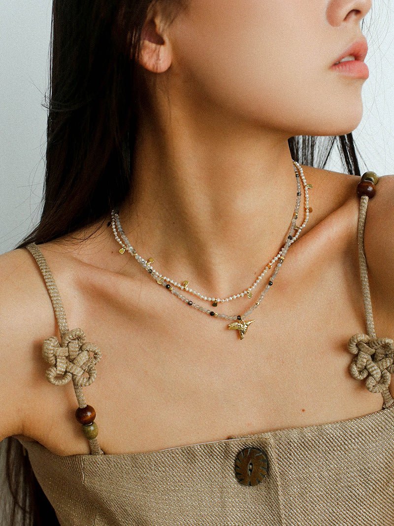 Colorful Natural Stone Beaded Necklace with Multi - element Pendants - floysun