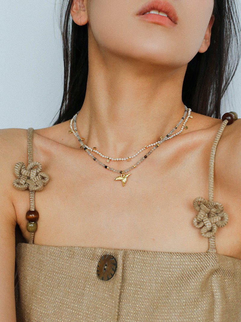 Colorful Natural Stone Beaded Necklace with Multi - element Pendants - floysun