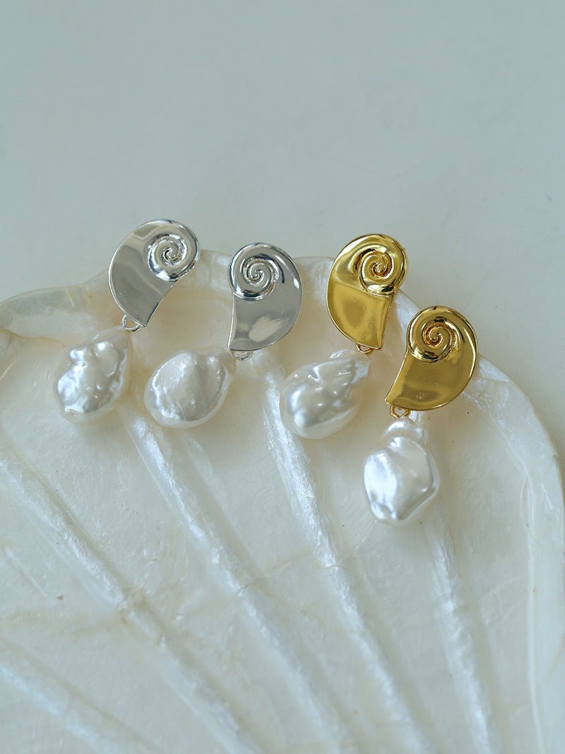Conch Baroque Artificial Pearl Drop Earrings - floysun