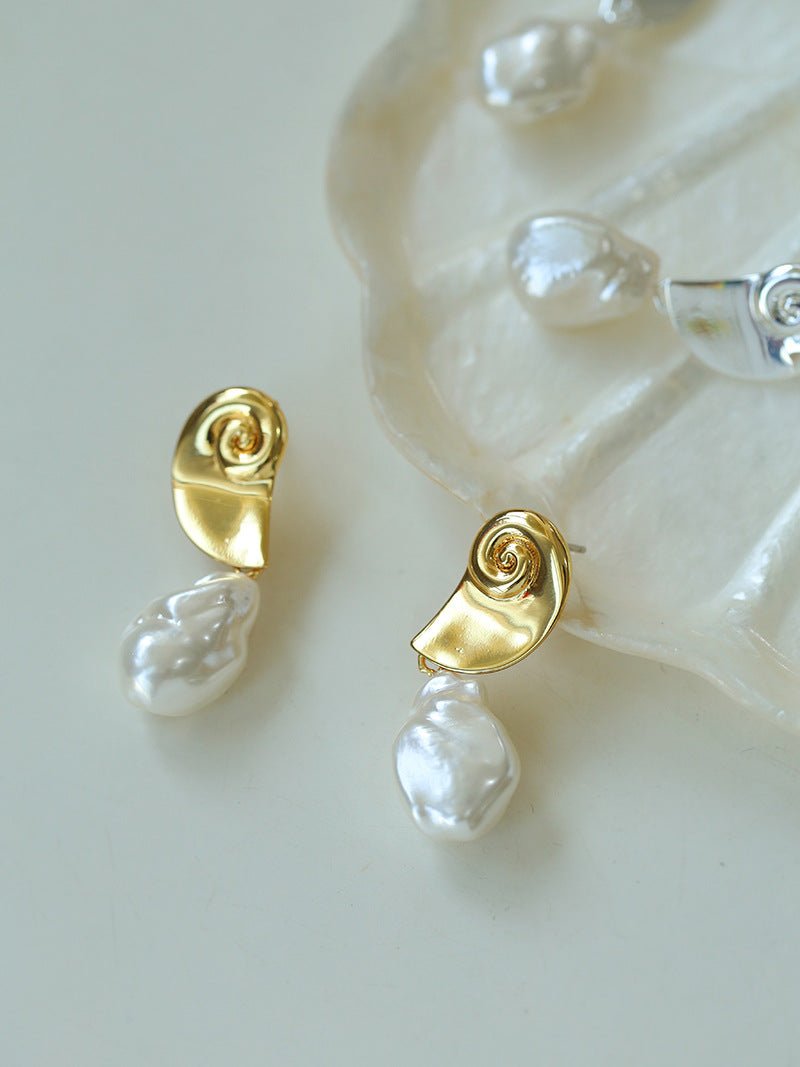 Conch Baroque Artificial Pearl Drop Earrings - floysun