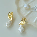 Conch Baroque Artificial Pearl Drop Earrings - floysun