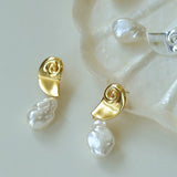 Conch Baroque Artificial Pearl Drop Earrings - floysun