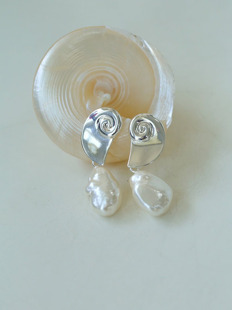 Conch Baroque Artificial Pearl Drop Earrings - floysun
