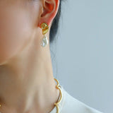 Conch Baroque Artificial Pearl Drop Earrings - floysun