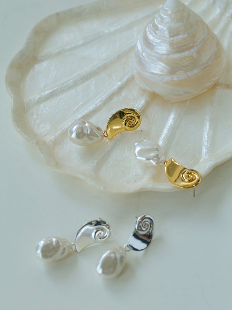 Conch Baroque Artificial Pearl Drop Earrings - floysun