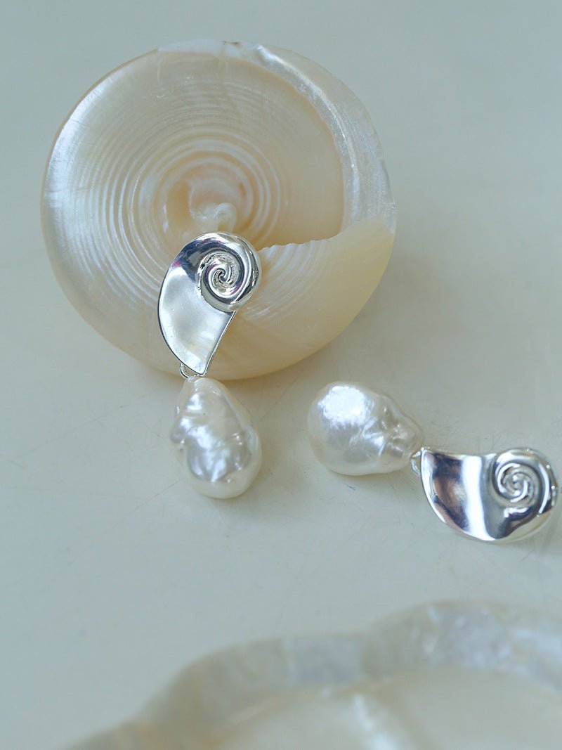 Conch Baroque Artificial Pearl Drop Earrings - floysun