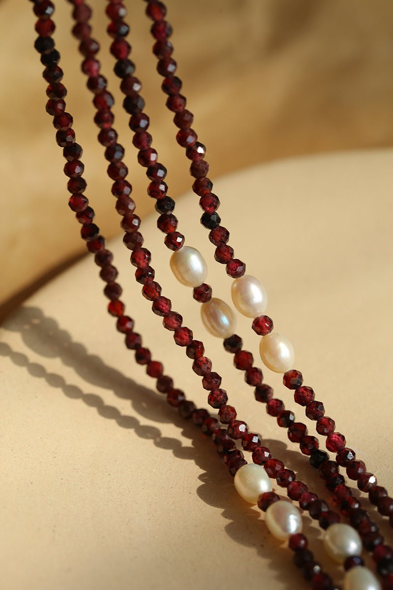Creative Essence Garnet & Pearl Necklace - floysun