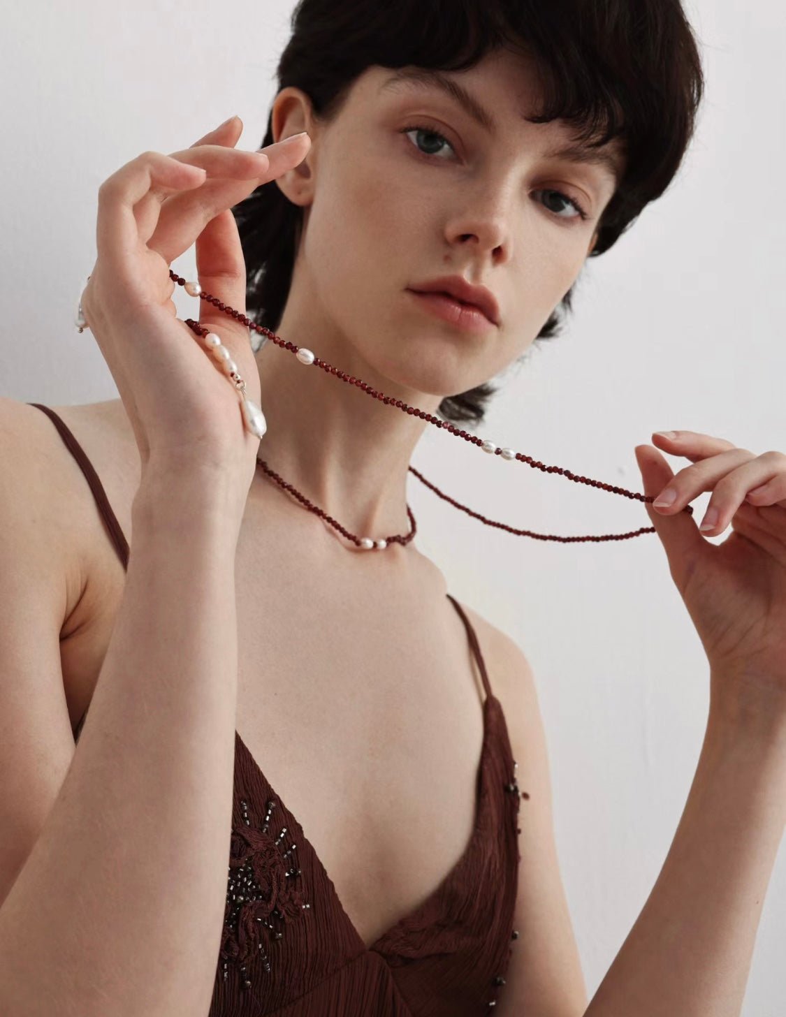 Creative Essence Garnet & Pearl Necklace - floysun