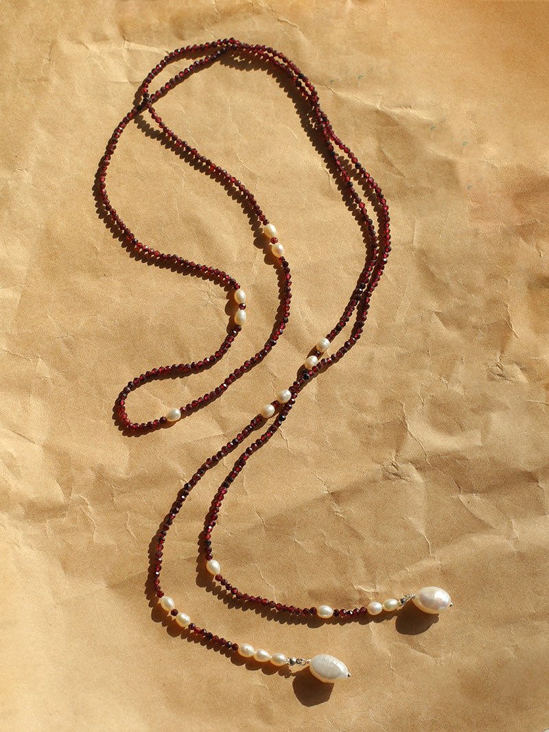 Creative Essence Garnet & Pearl Necklace - floysun