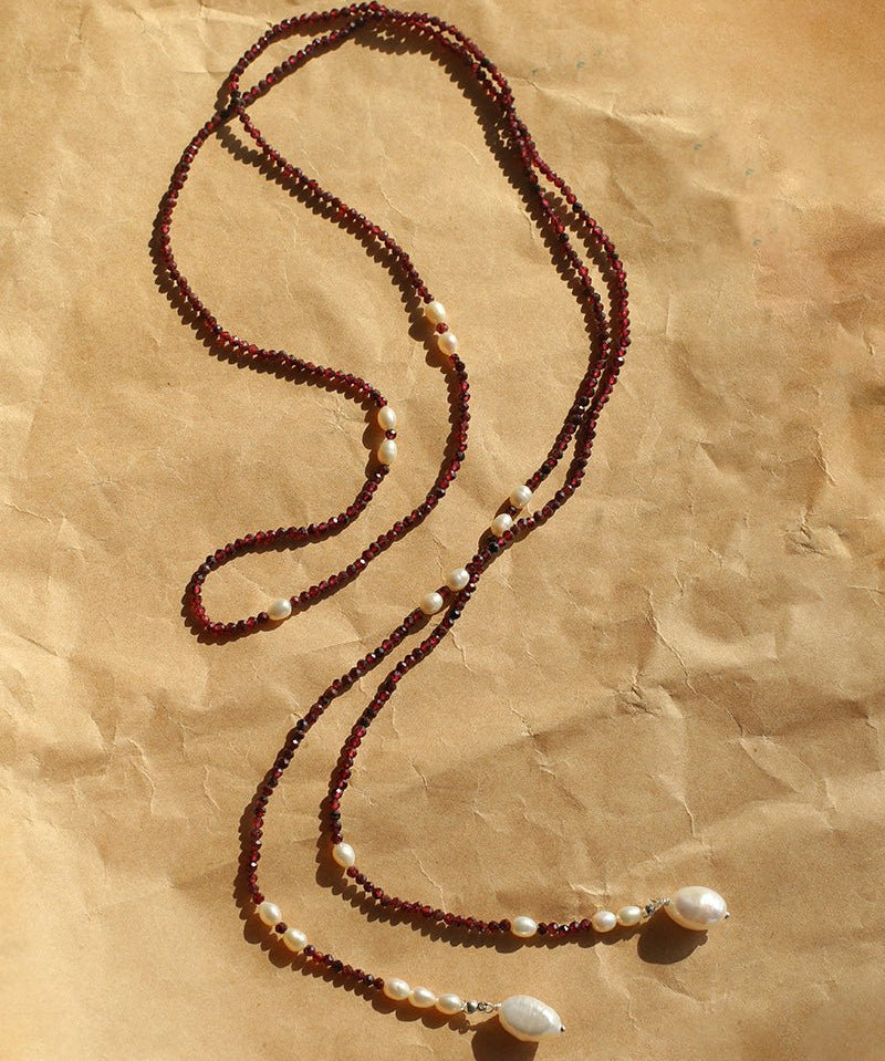 Creative Essence Garnet & Pearl Necklace - floysun