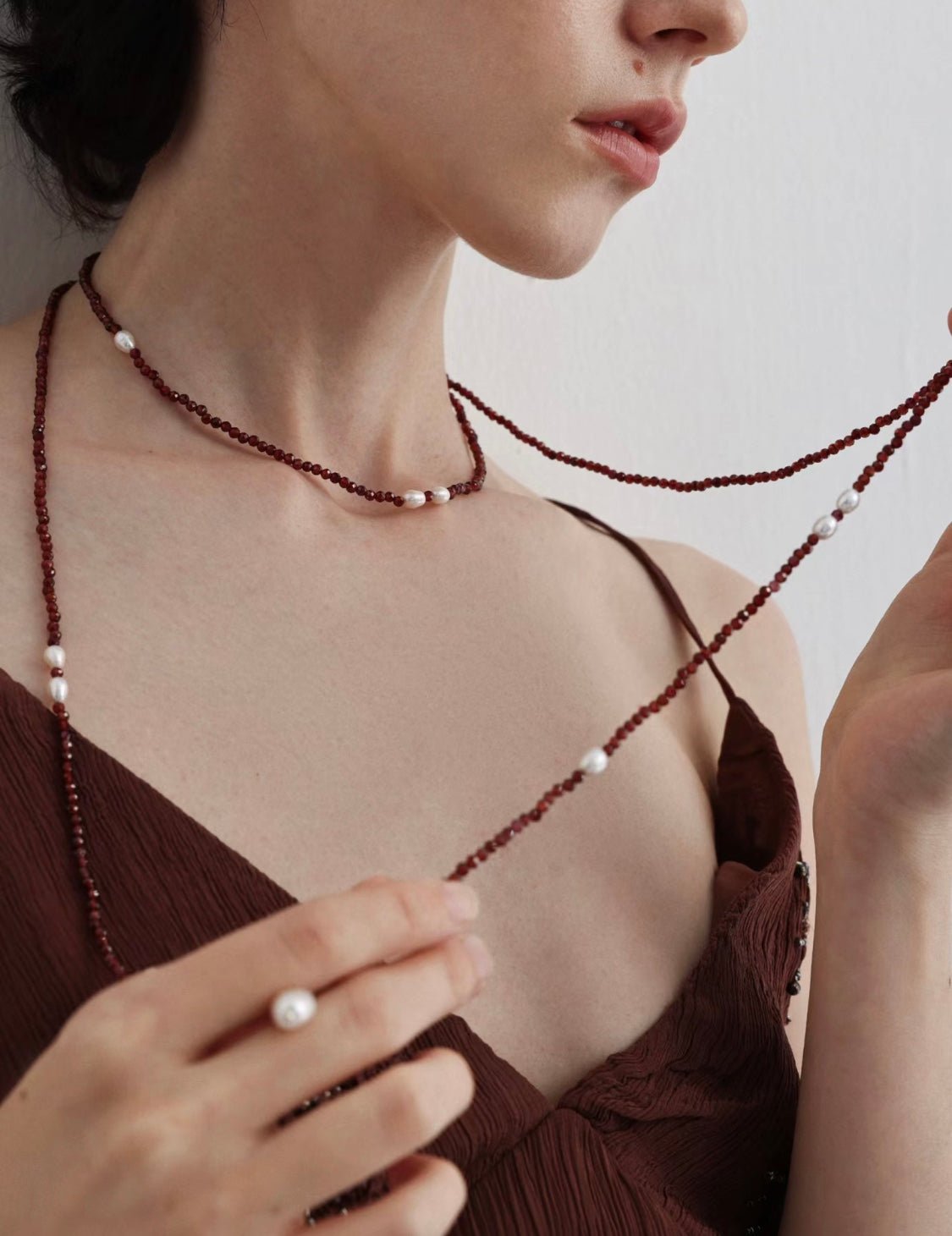 Creative Essence Garnet & Pearl Necklace - floysun