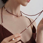 Creative Essence Garnet & Pearl Necklace - floysun