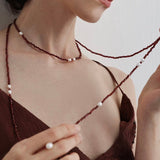 Creative Essence Garnet & Pearl Necklace - floysun