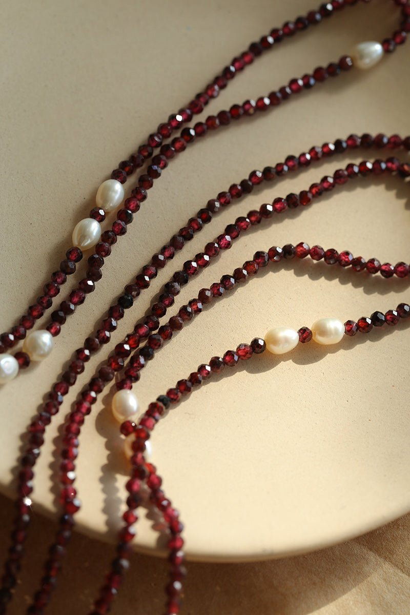 Creative Essence Garnet & Pearl Necklace - floysun