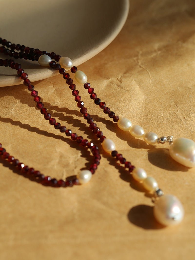 Creative Essence Garnet & Pearl Necklace - floysun