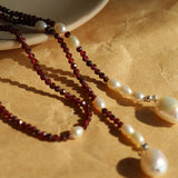 Creative Essence Garnet & Pearl Necklace - floysun