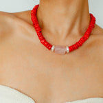 Crimson Coral & Pink Quartz Pearl Beaded Necklace - floysun