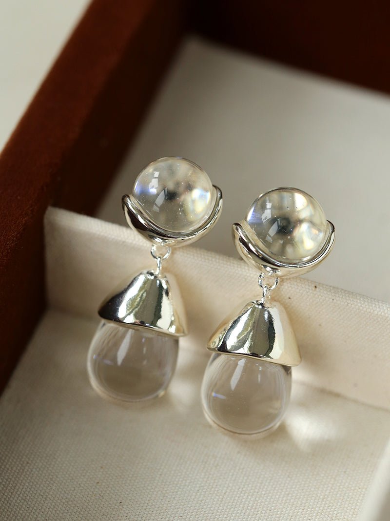 Crystal Dewdrop Earrings - Silver - floysun