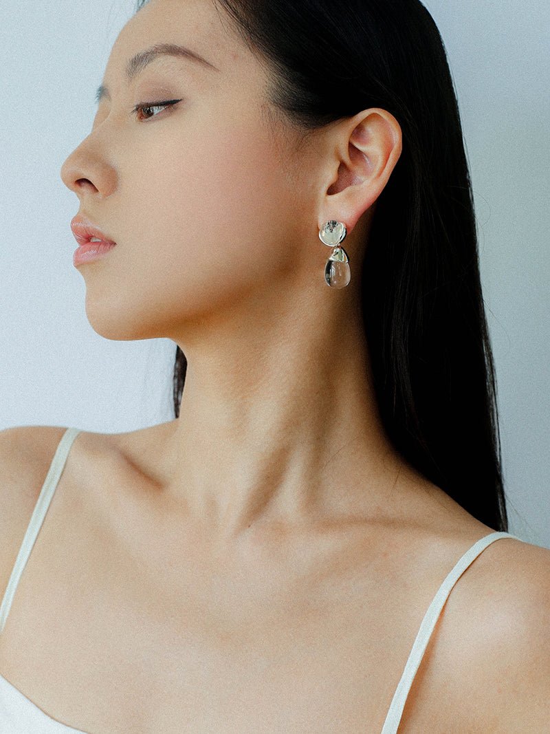 Crystal Dewdrop Earrings - Silver - floysun