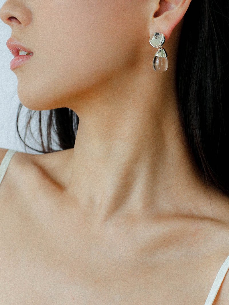 Crystal Dewdrop Earrings - Silver - floysun