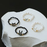 Cute Rabbit Cat Pearl Black Spinel Stretch Ring (Buy One Get One Free) - floysun