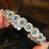 Daisy Bloom Blue Agate Open Cuff Bracelet - floysun