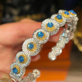 Daisy Bloom Blue Agate Open Cuff Bracelet - floysun