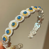 Daisy Bloom Blue Agate Open Cuff Bracelet - floysun