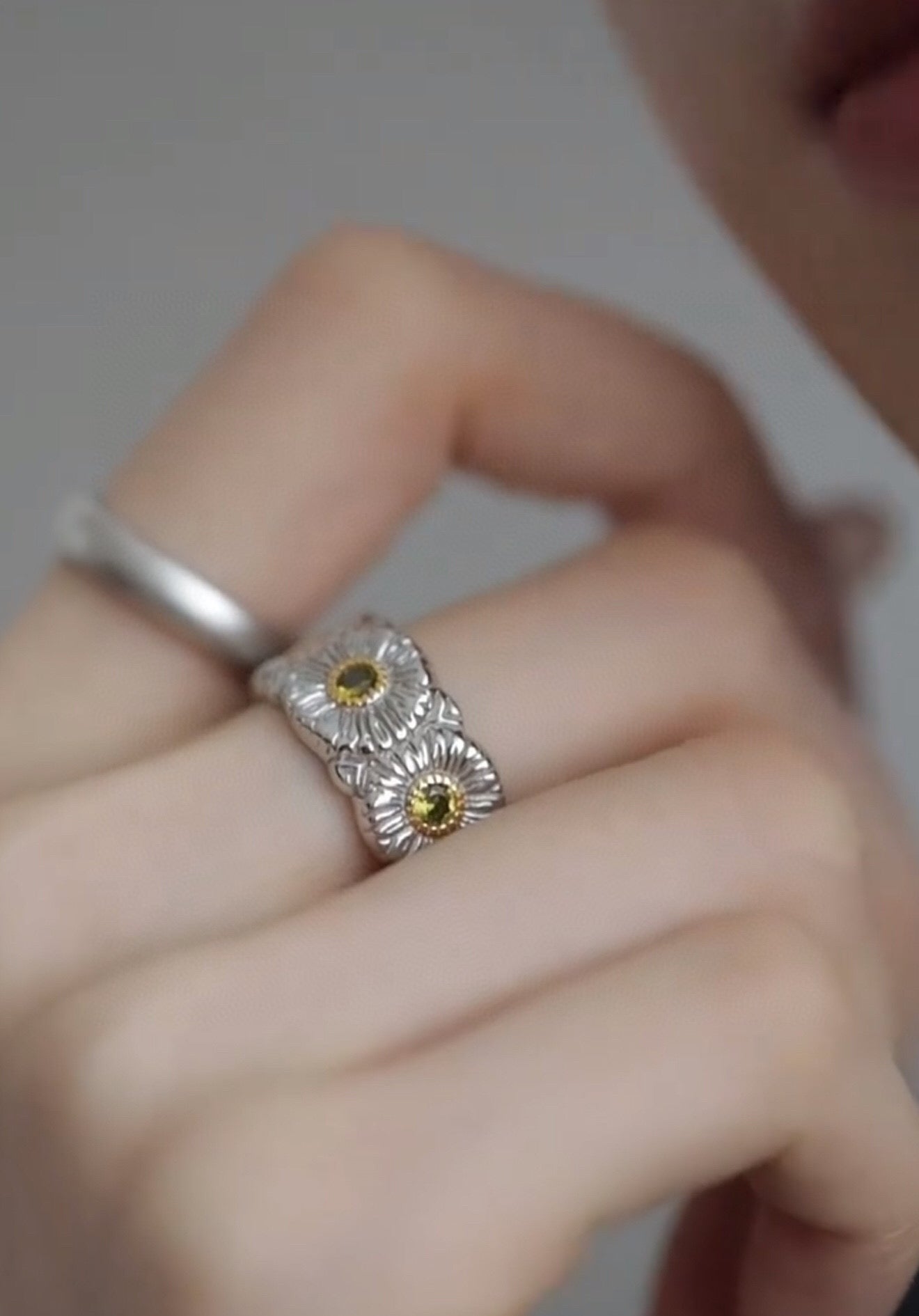 Daisy Open Ring 925 Silver with Colorful Zircon Adjustable size - floysun