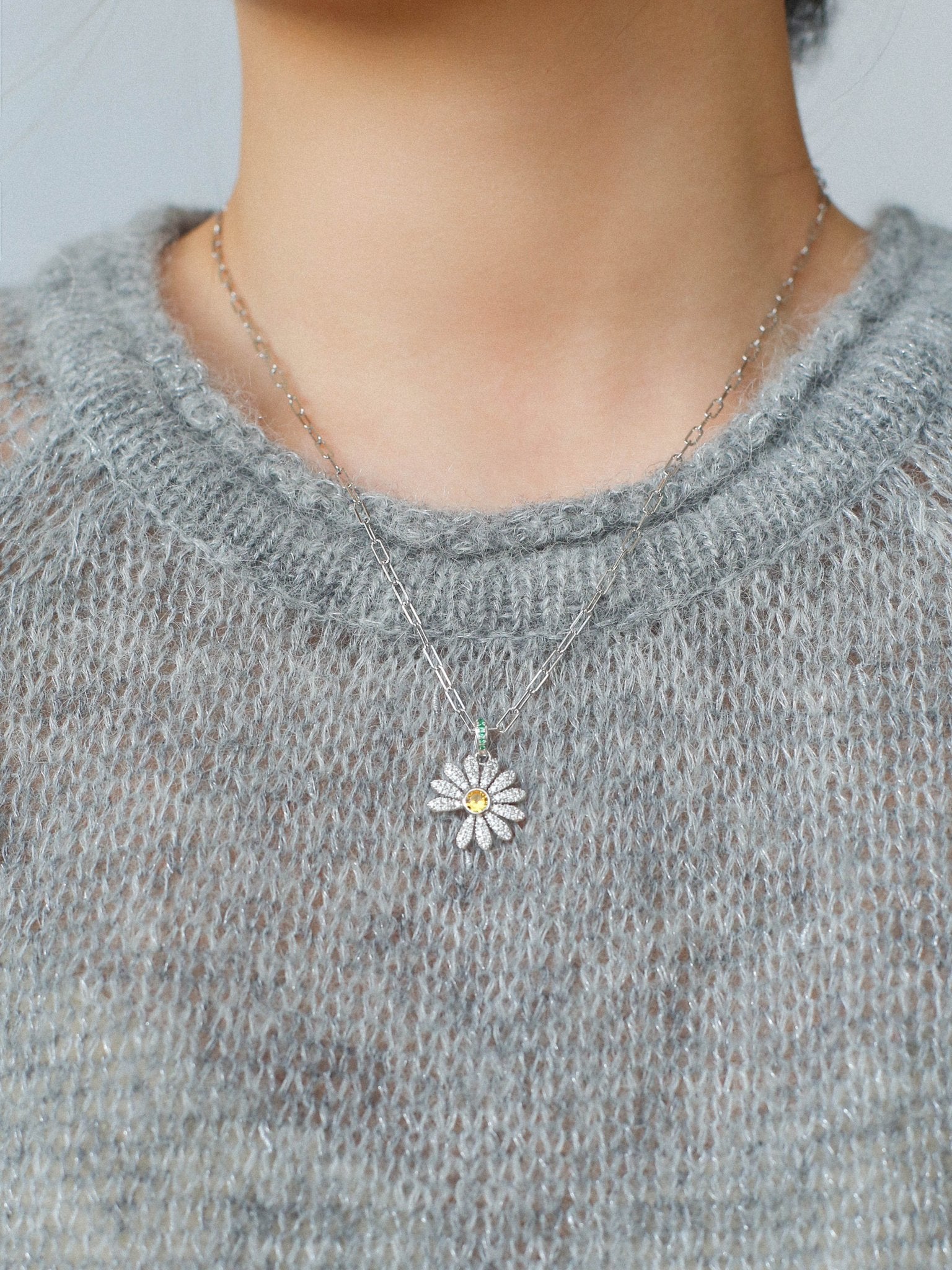 Daisy Pendant Necklace Solid 925 Sterling Silver Unisex - floysun
