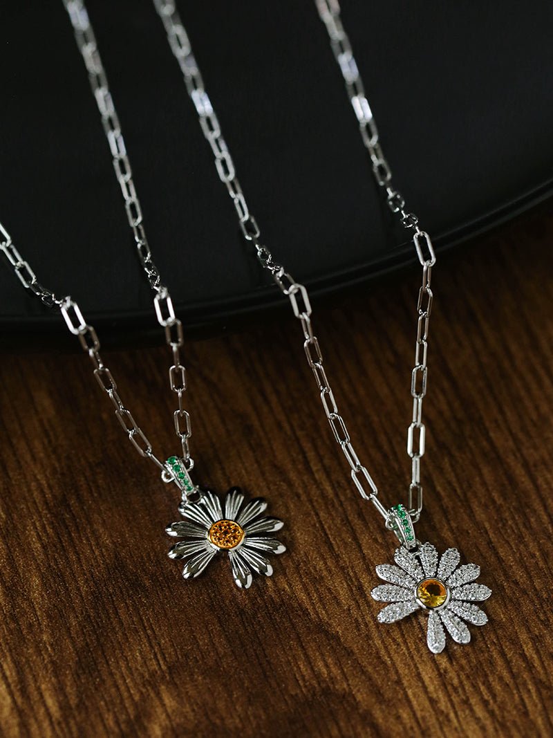 Daisy Pendant Necklace Solid 925 Sterling Silver Unisex - floysun
