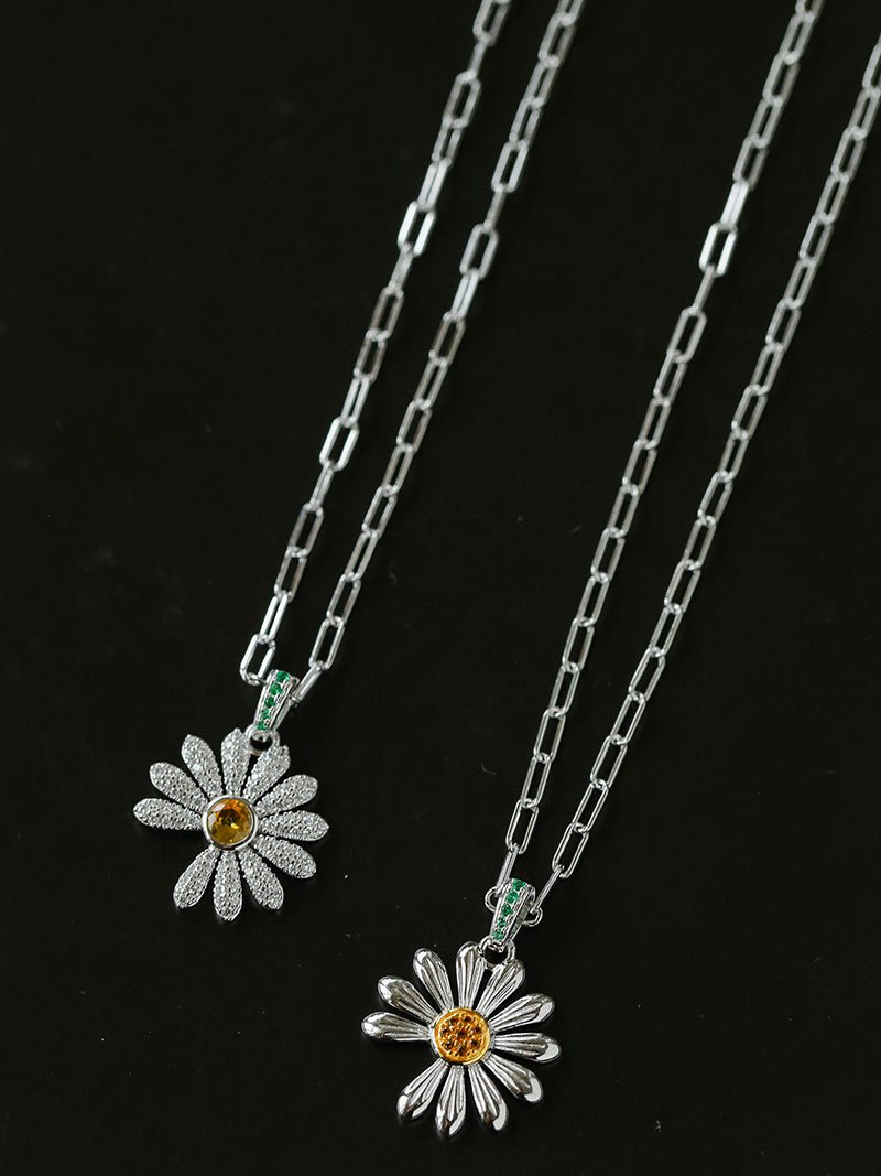 Daisy Pendant Necklace Solid 925 Sterling Silver Unisex - floysun