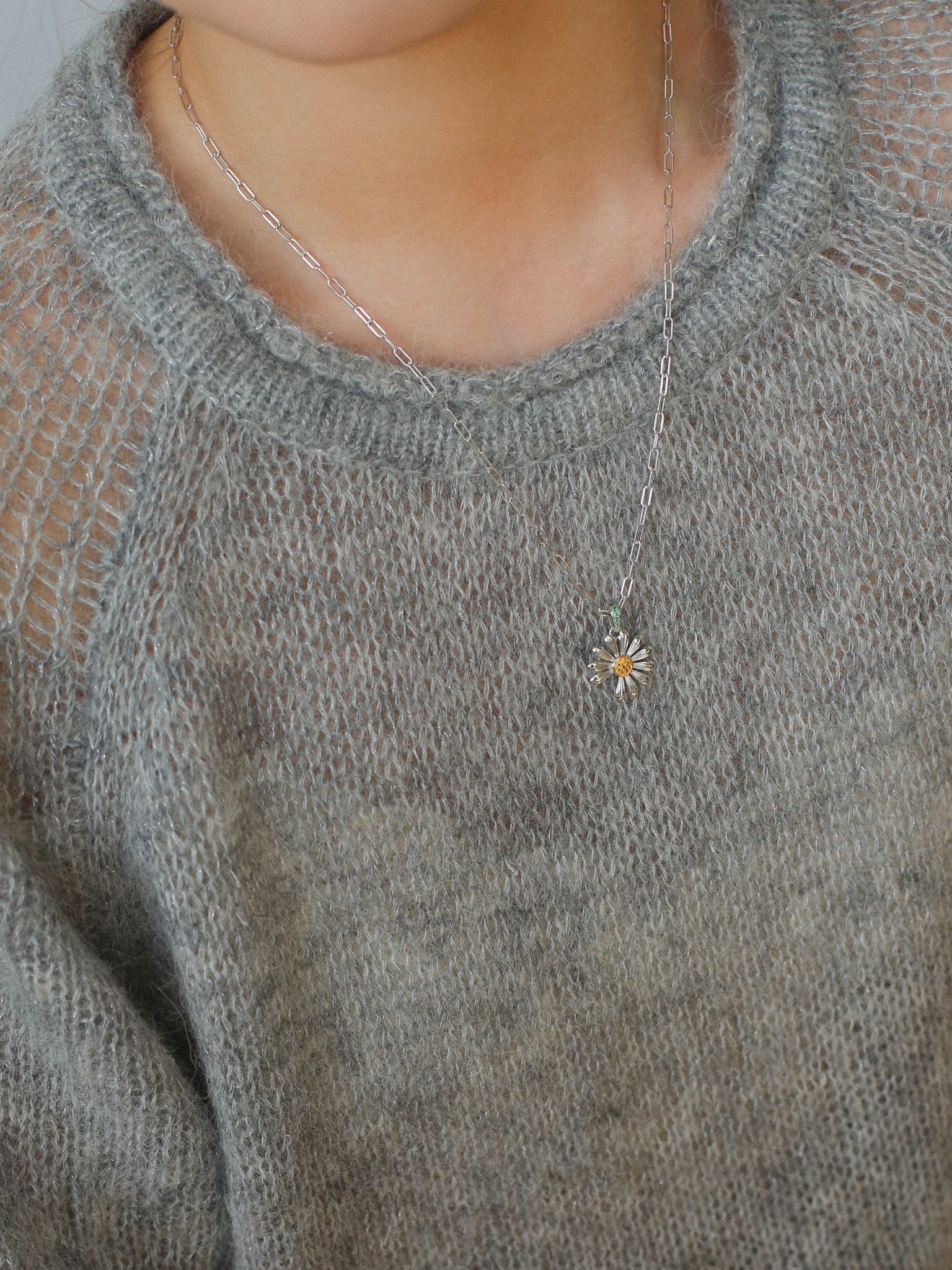 Daisy Pendant Necklace Solid 925 Sterling Silver Unisex - floysun