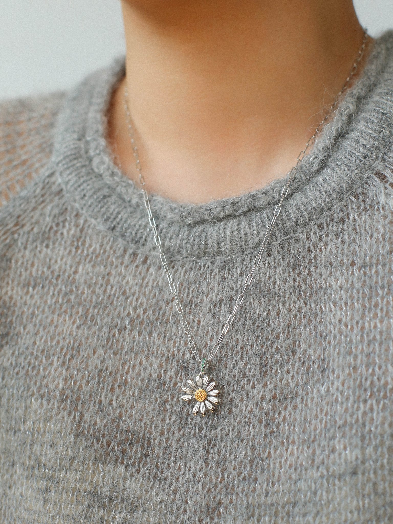Daisy Pendant Necklace Solid 925 Sterling Silver Unisex - floysun