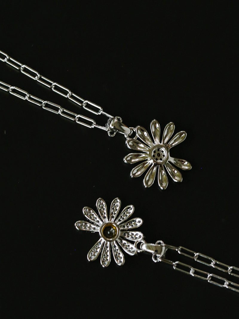 Daisy Pendant Necklace Solid 925 Sterling Silver Unisex - floysun