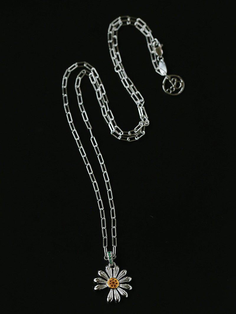 Daisy Pendant Necklace Solid 925 Sterling Silver Unisex - floysun