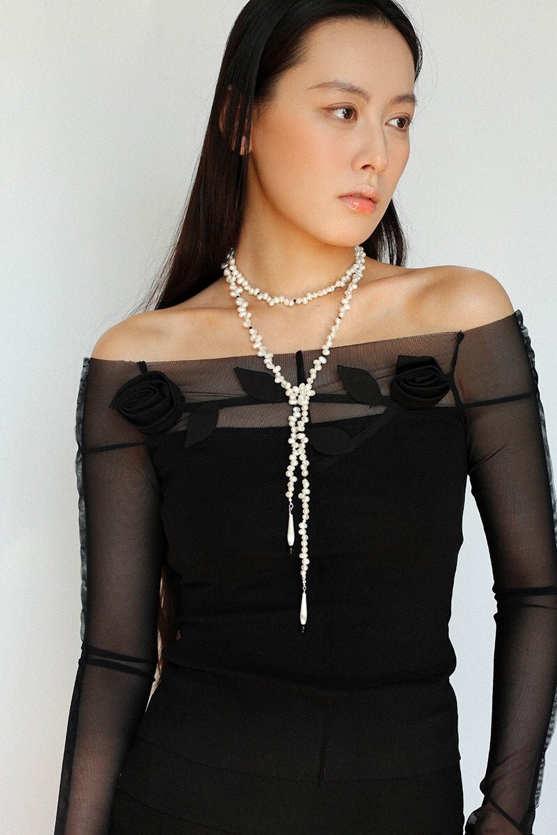Dance of Pearls Natural Irregular Pearl Long Necklace - floysun