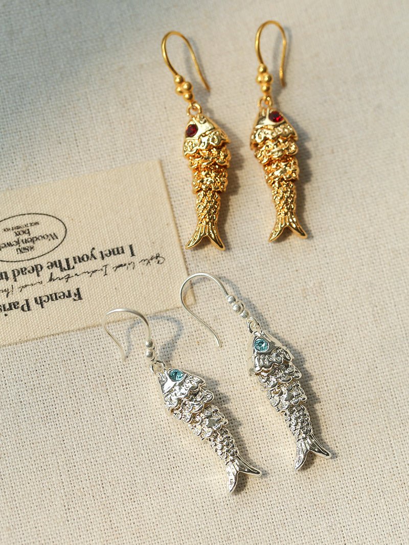 Dancing Fish Earrings – 925 Silver Hooks - floysun