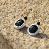 Dark Night Black Onyx Mirror Gemstone Earrings - Black Onyx Earrings - floysun