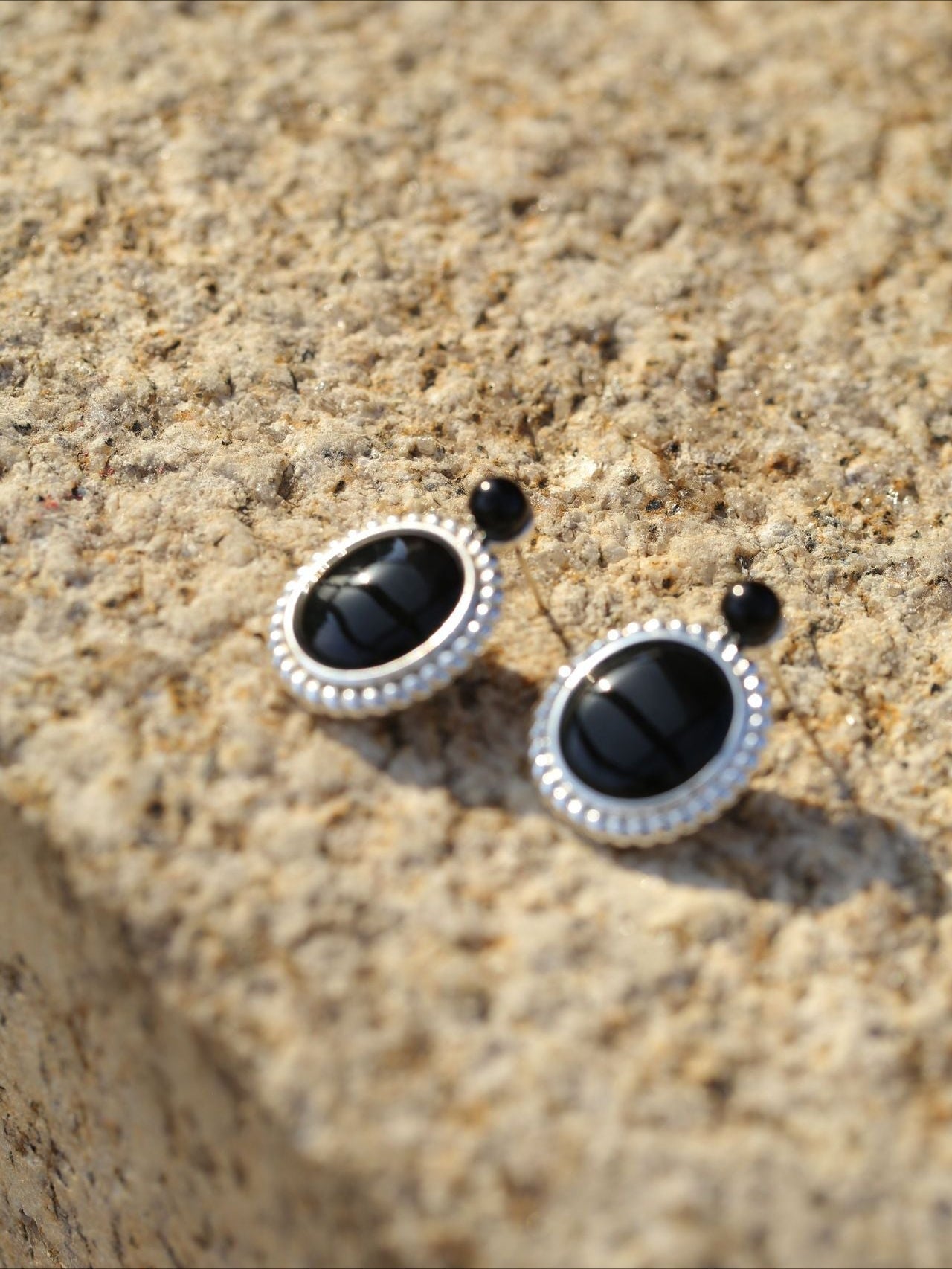 Dark Night Black Onyx Mirror Gemstone Earrings - Black Onyx Earrings - floysun