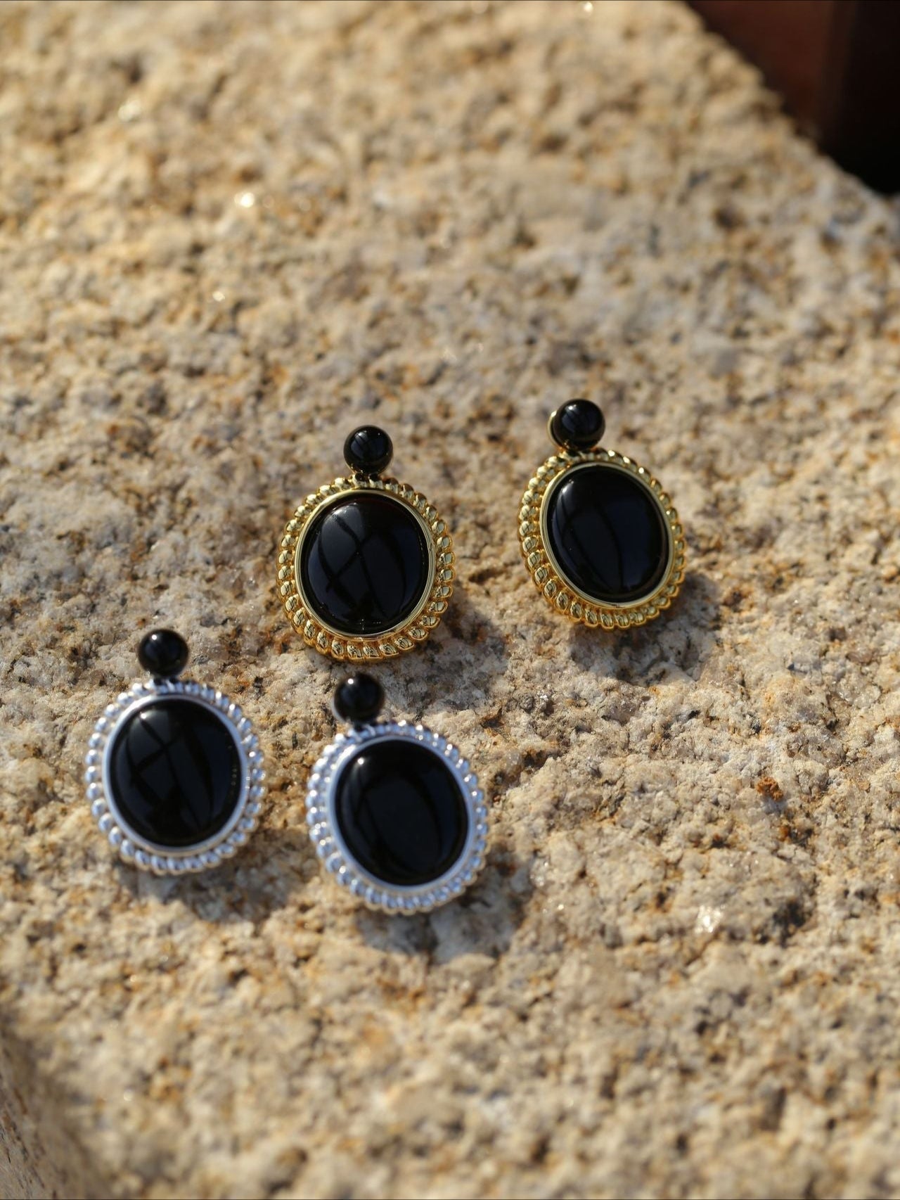 Dark Night Black Onyx Mirror Gemstone Earrings - Black Onyx Earrings - floysun