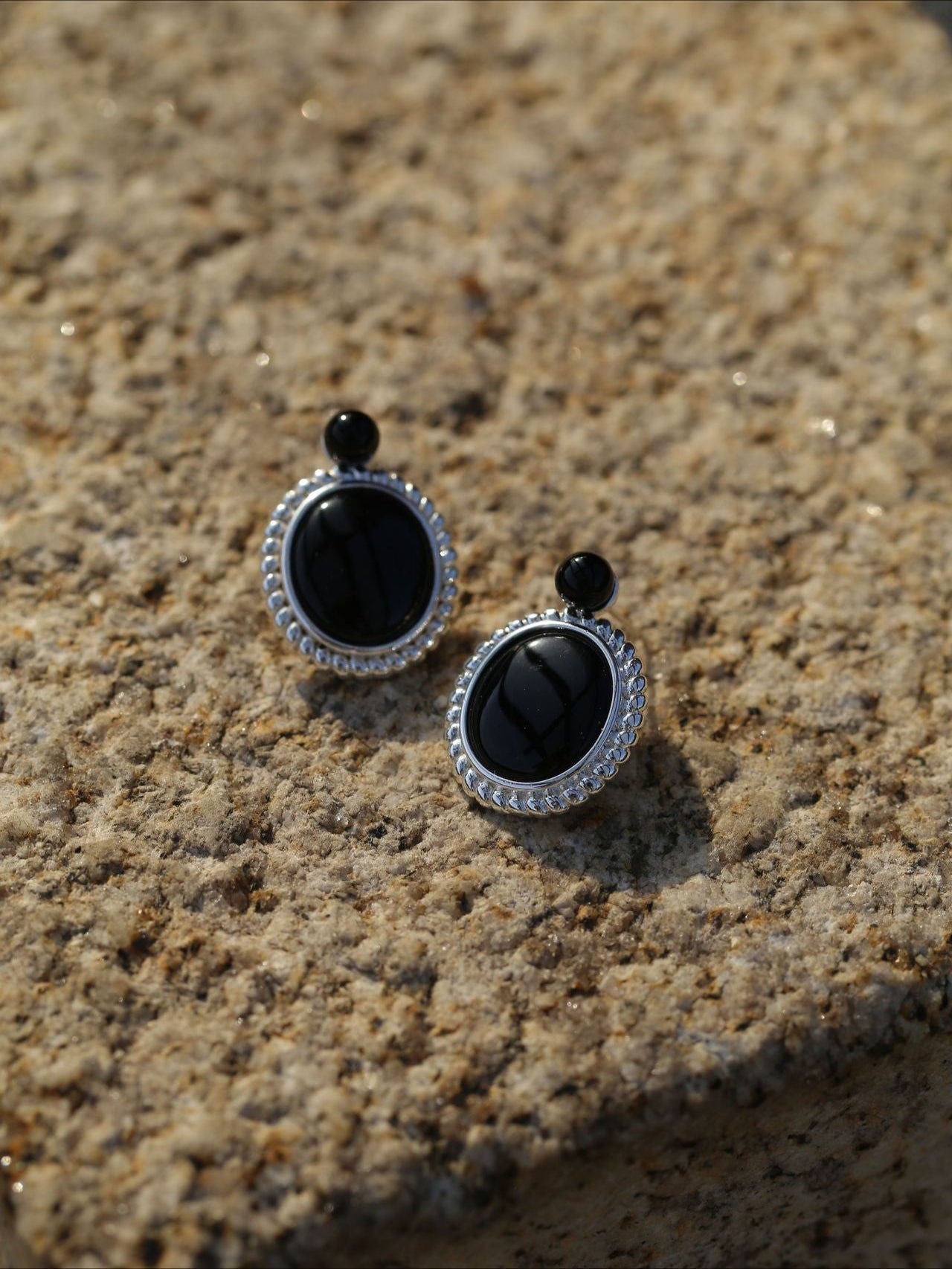 Dark Night Black Onyx Mirror Gemstone Earrings - Black Onyx Earrings - floysun