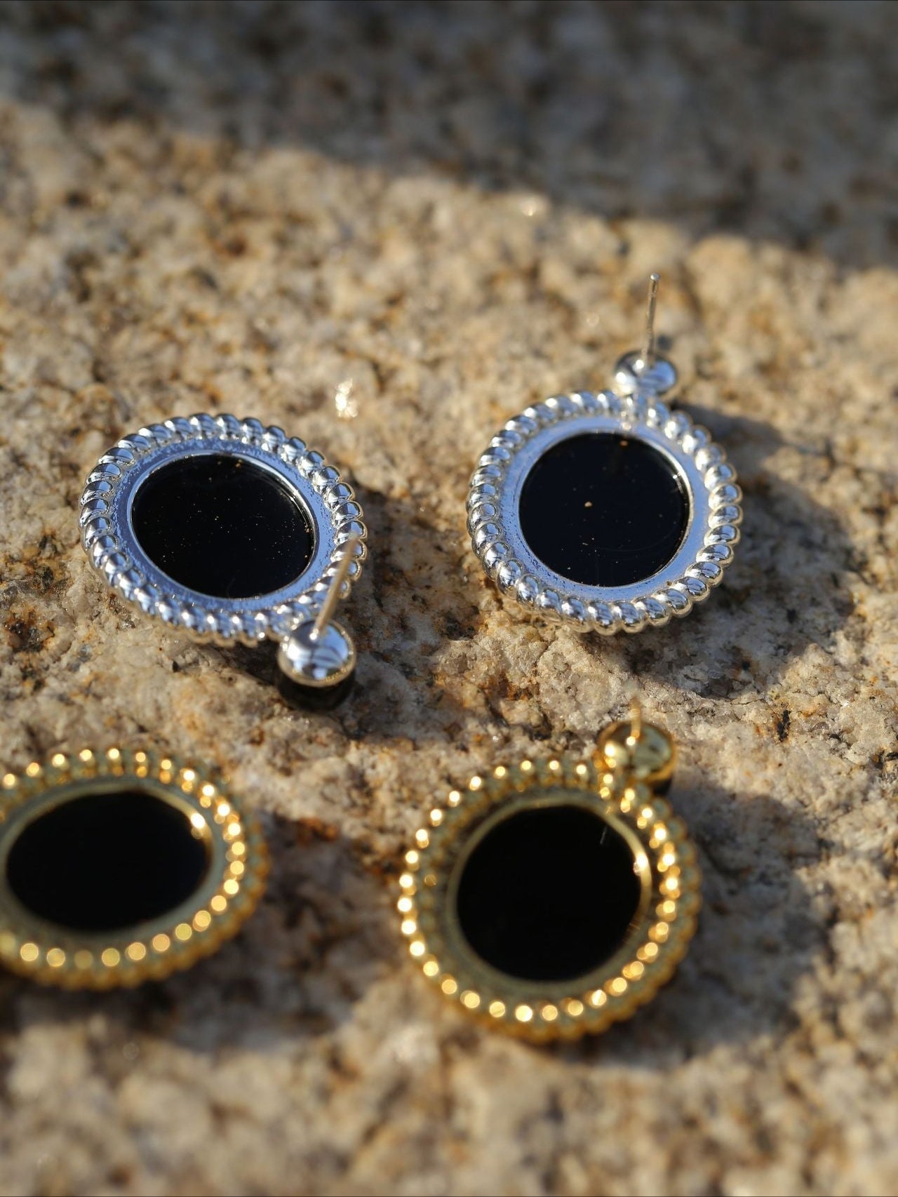 Dark Night Black Onyx Mirror Gemstone Earrings - Black Onyx Earrings - floysun