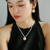 Dark Night Black Agate Mirror White Mother of Pearl Earrings-Mother of Pearl Earrings