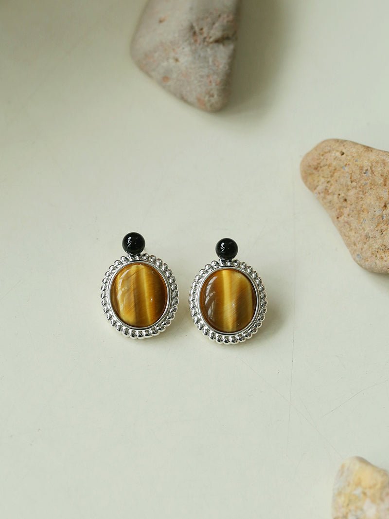 Dark Night Tiger Eye Mirror Gemstone Earrings - Tiger Eye Stone Earrings - floysun