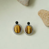 Dark Night Tiger Eye Mirror Gemstone Earrings - Tiger Eye Stone Earrings - floysun