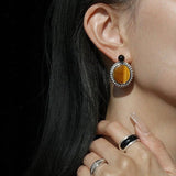 Dark Night Tiger Eye Mirror Gemstone Earrings - Tiger Eye Stone Earrings - floysun