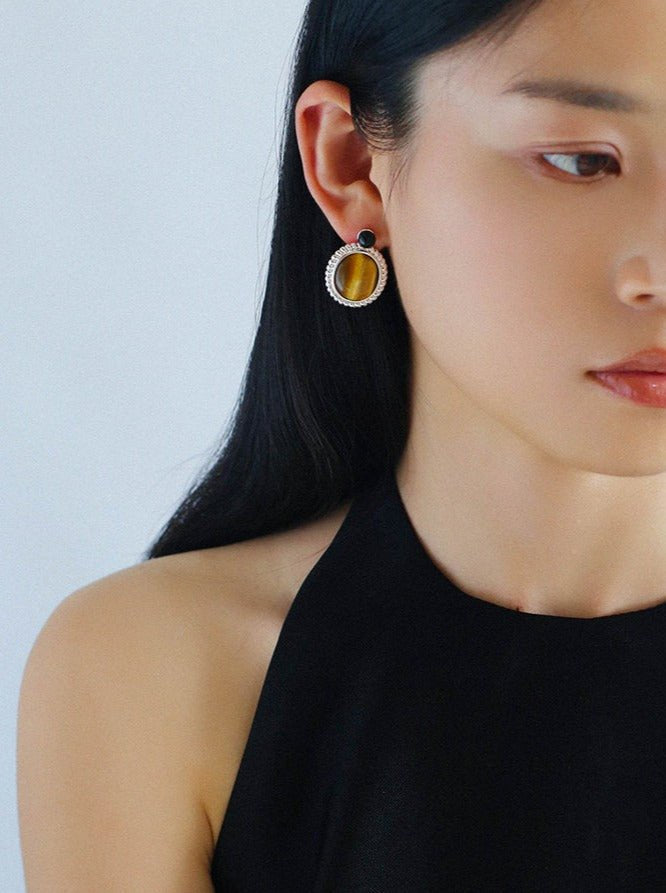 Dark Night Tiger Eye Mirror Gemstone Earrings - Tiger Eye Stone Earrings - floysun