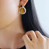 Dark Night Tiger Eye Mirror Gemstone Earrings - Tiger Eye Stone Earrings - floysun