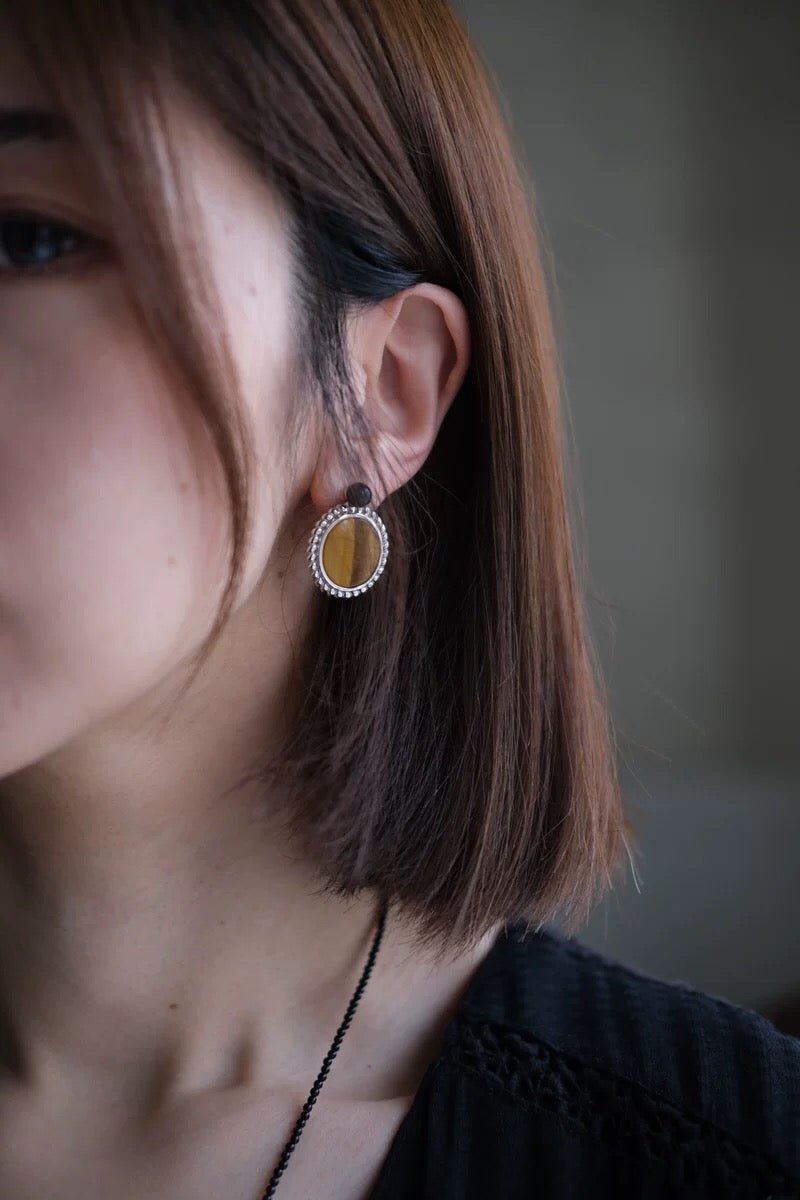 Dark Night Tiger Eye Mirror Gemstone Earrings - Tiger Eye Stone Earrings - floysun